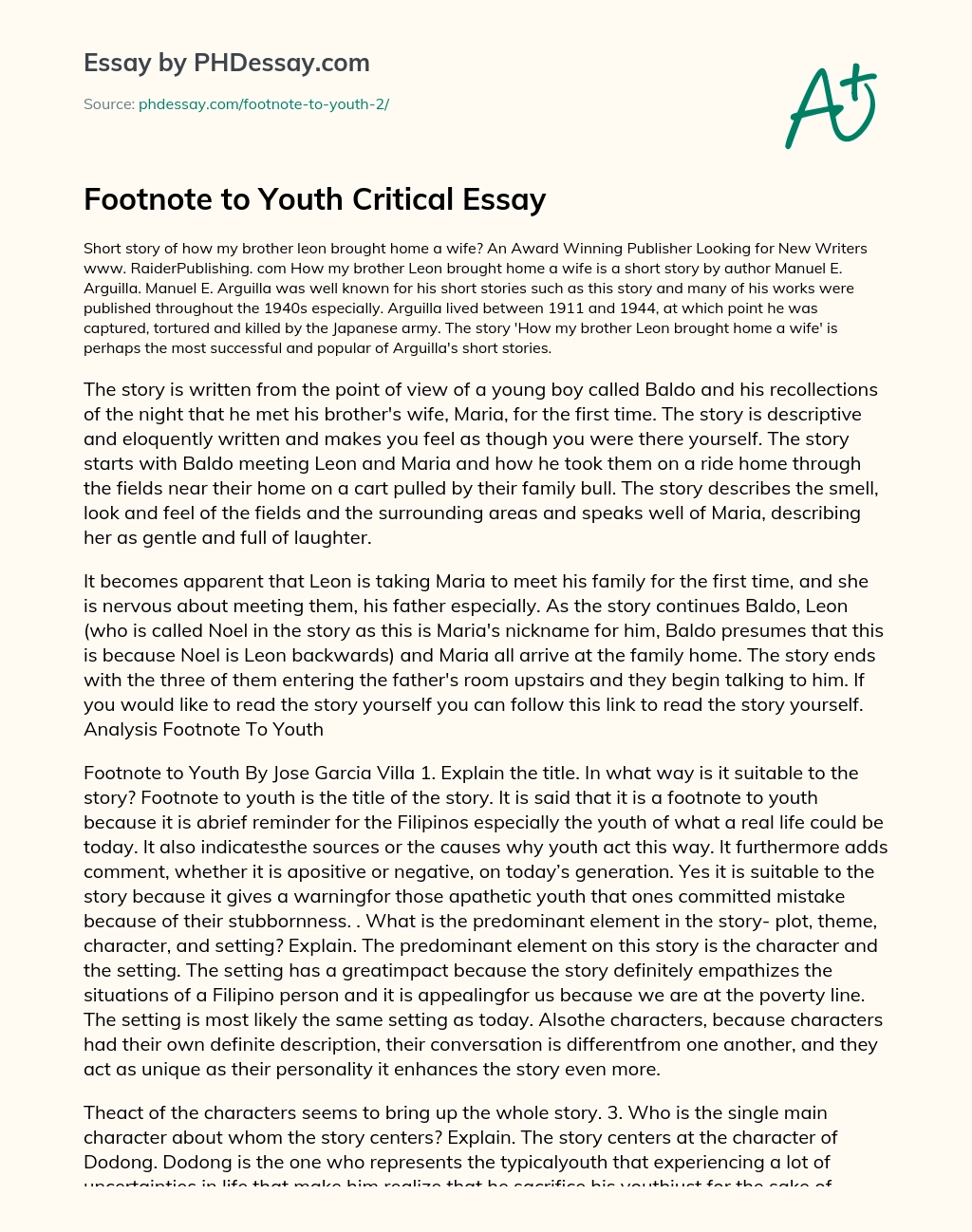 Footnote to Youth Critical Essay essay
