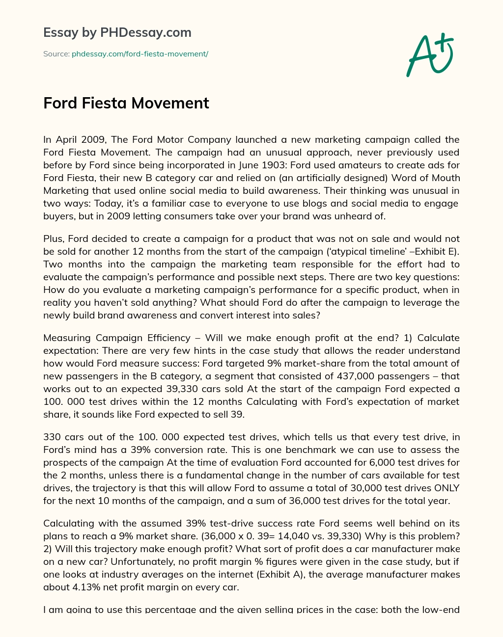 Ford Fiesta Movement essay