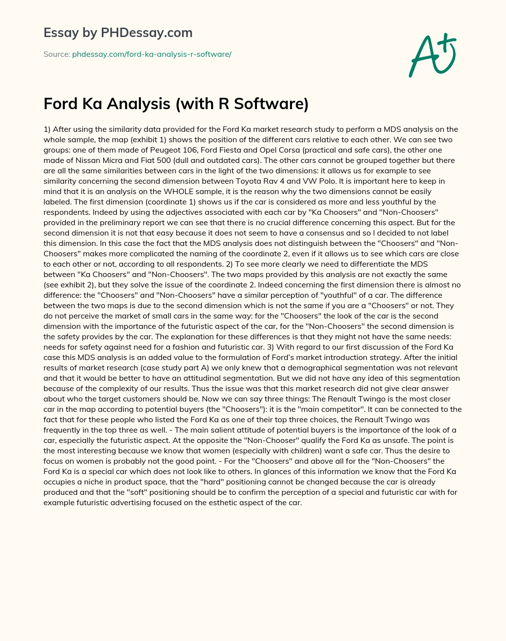 Ford Ka Analysis (with R Software) essay