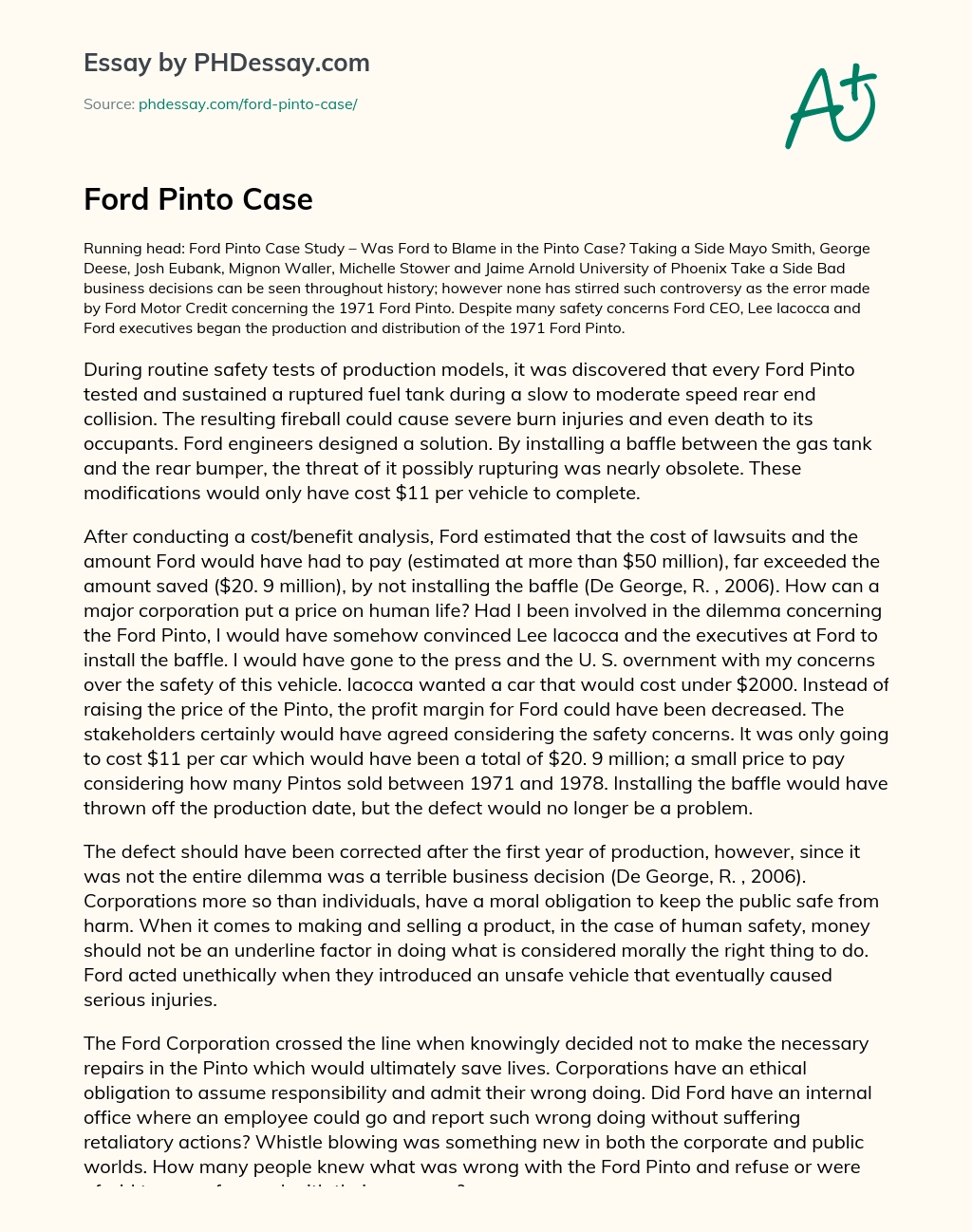 Ford Pinto Case essay