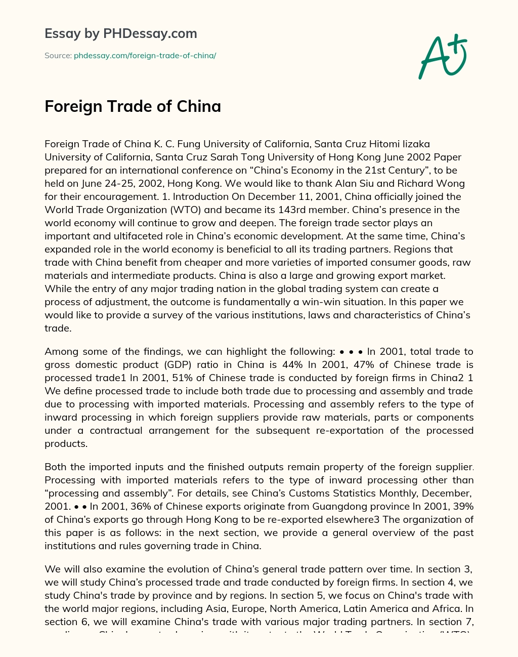 Foreign Trade of China essay