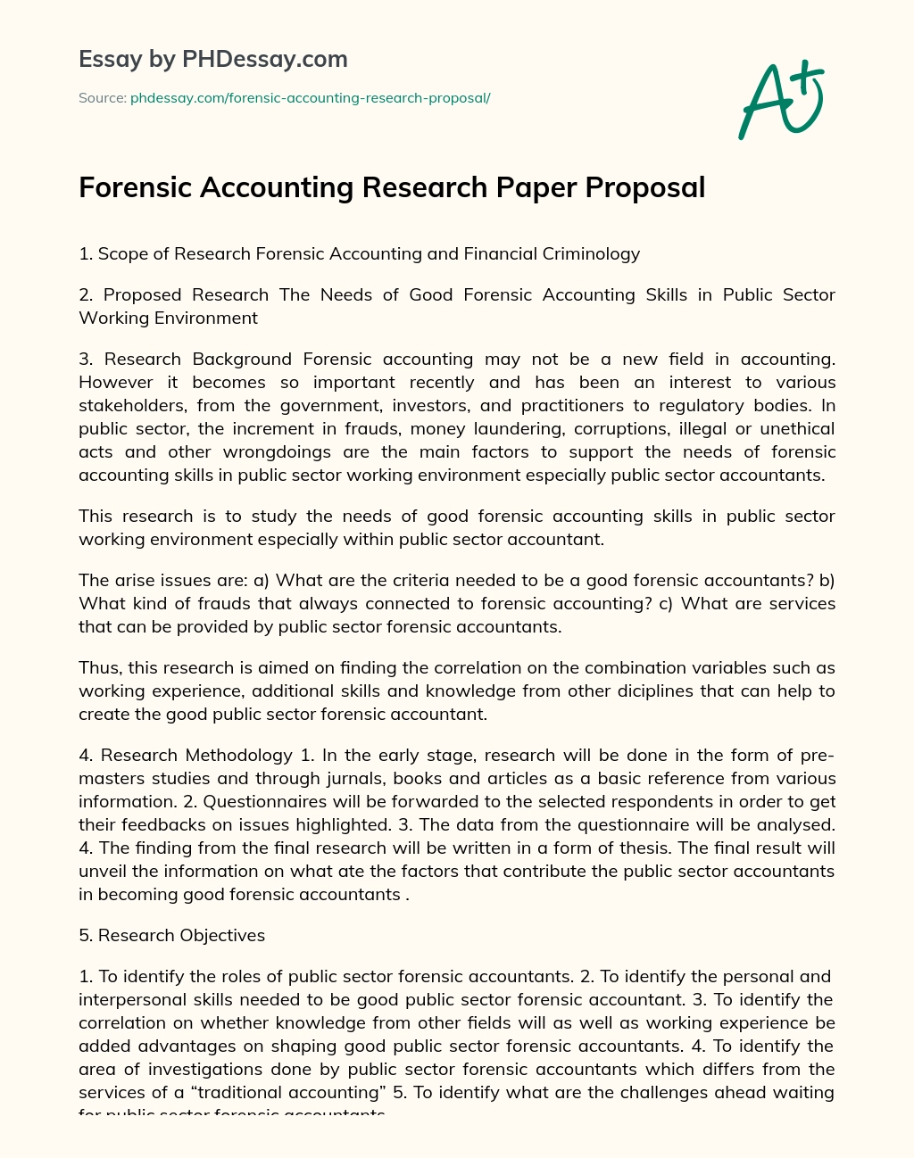 Forensic Accounting Research Paper Proposal essay