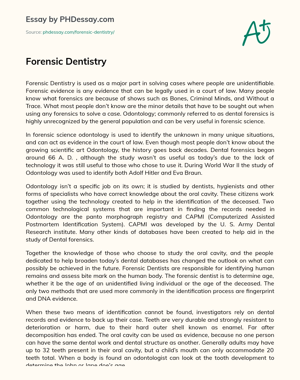 Forensic Dentistry essay