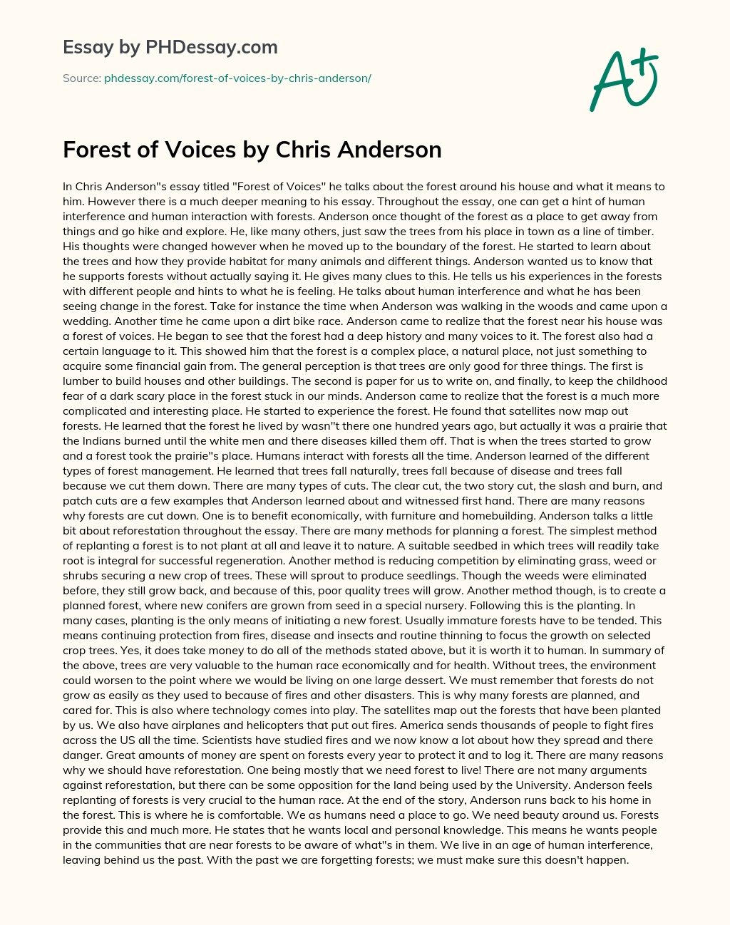 Forest of Voices by Chris Anderson essay