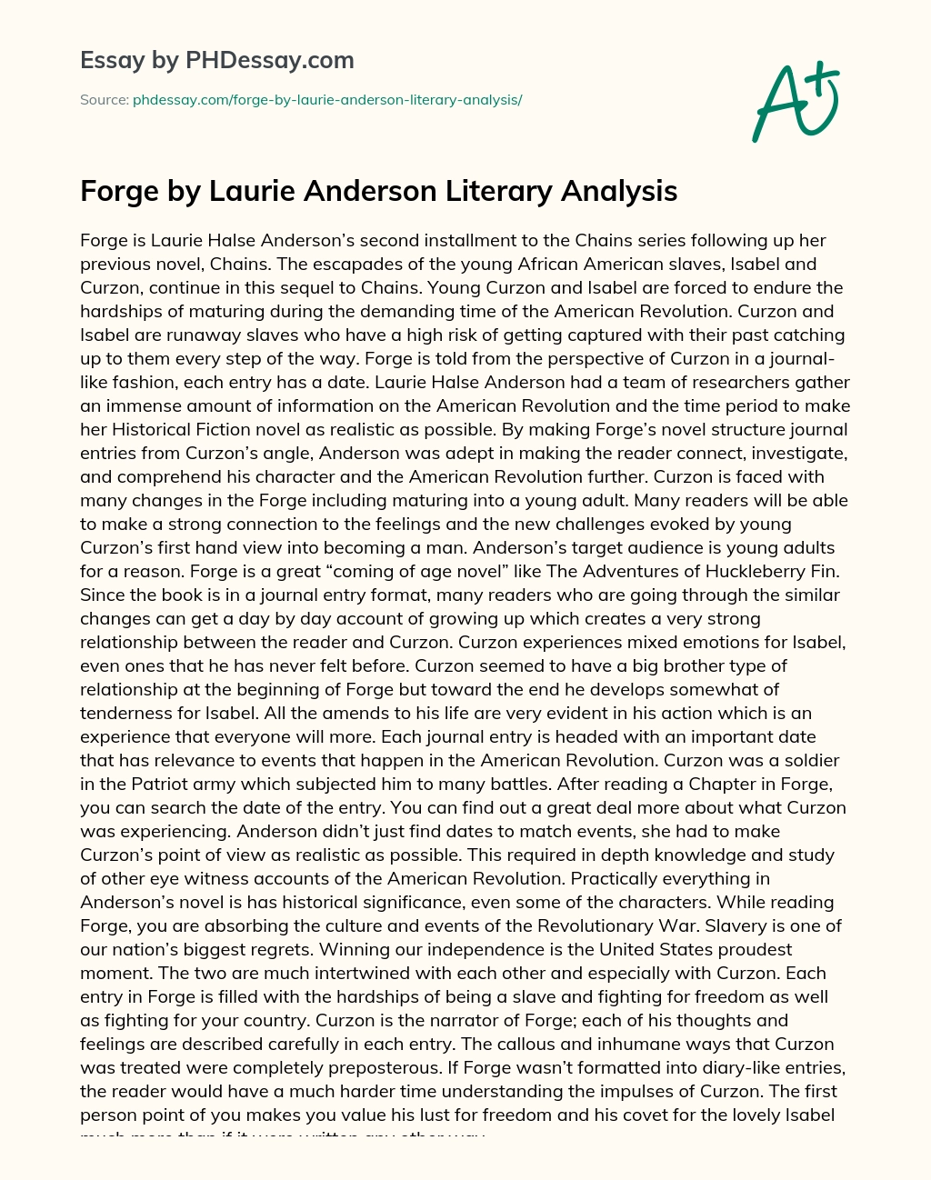 Forge by Laurie Anderson Literary Analysis essay