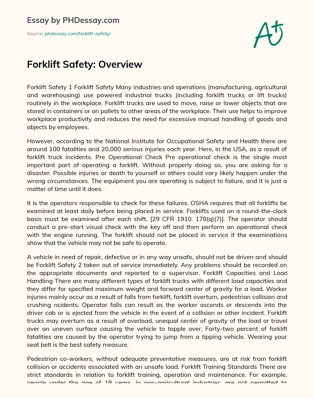 Forklift Safety: Overview essay