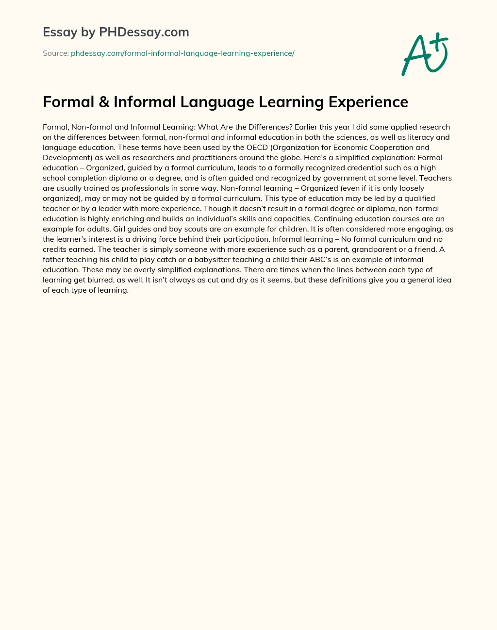 Formal & Informal Language Learning Experience essay