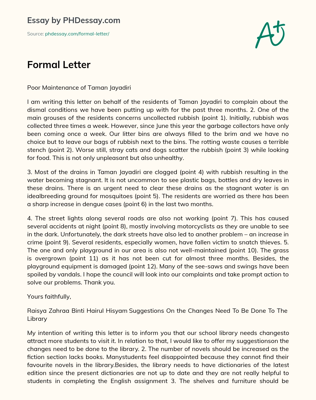 Formal Letter essay