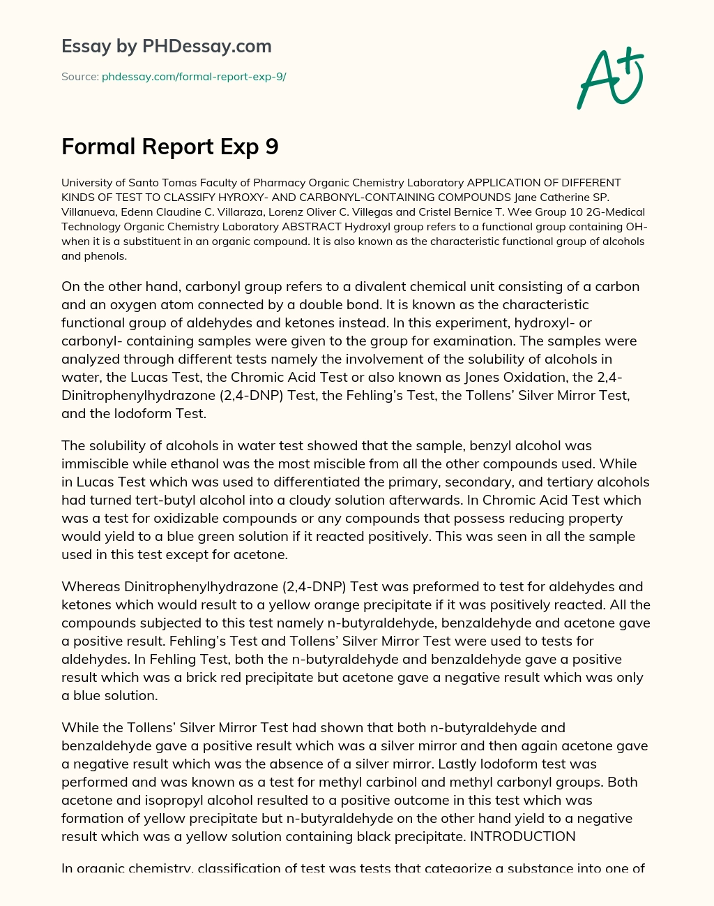 Formal Report Exp 9 essay