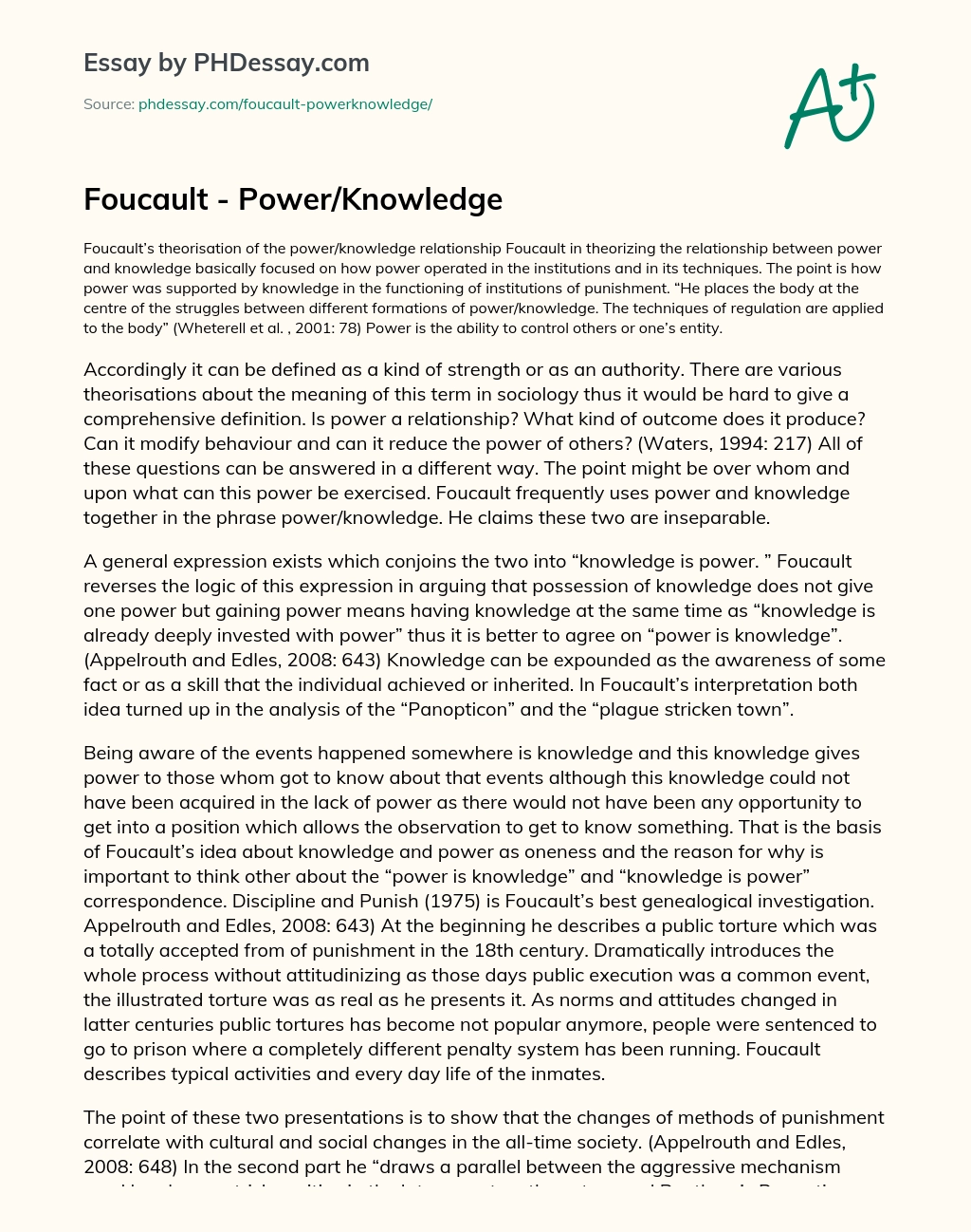 Foucault – Power/Knowledge essay