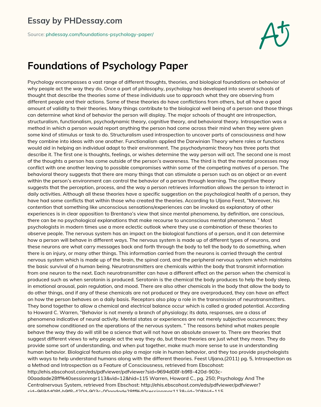 Foundations of Psychology Paper essay
