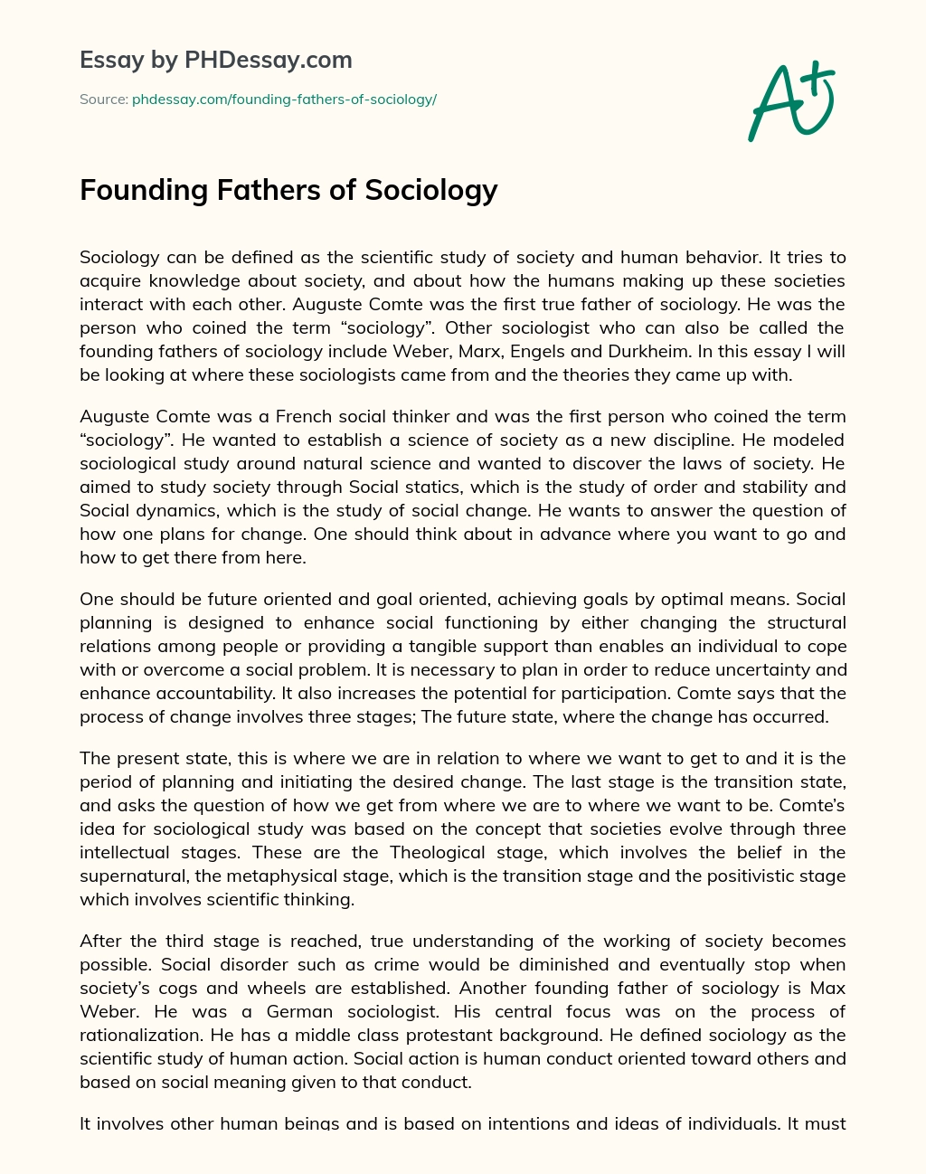 Founding Fathers of Sociology essay