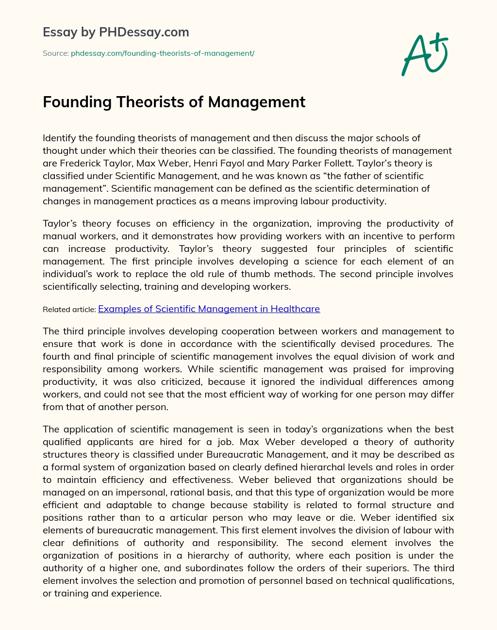 Founding Theorists of Management essay