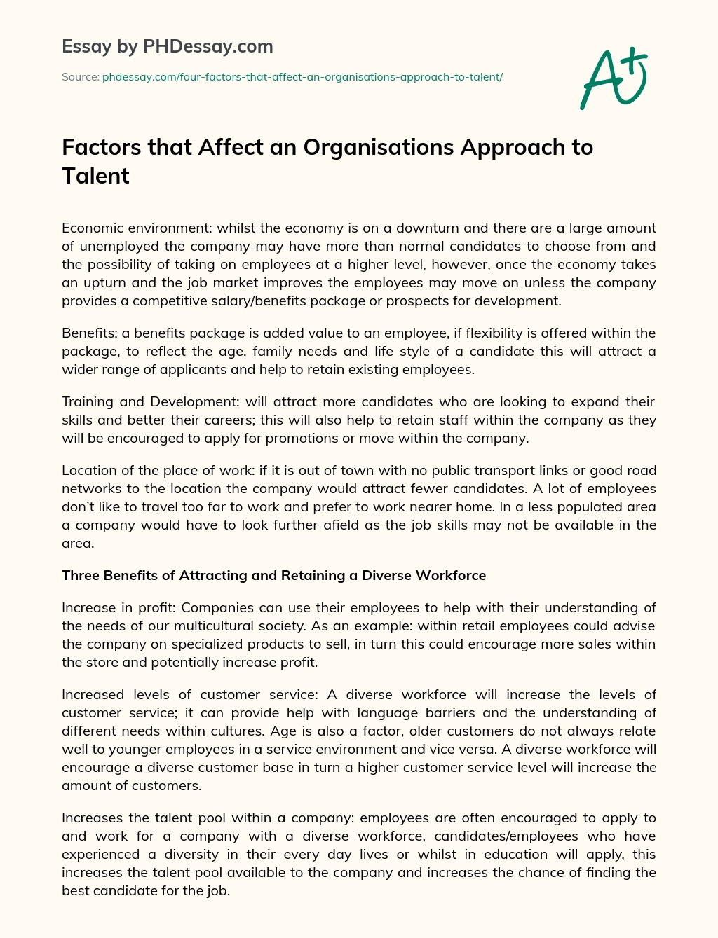 Factors that Affect an Organisations Approach to Talent essay