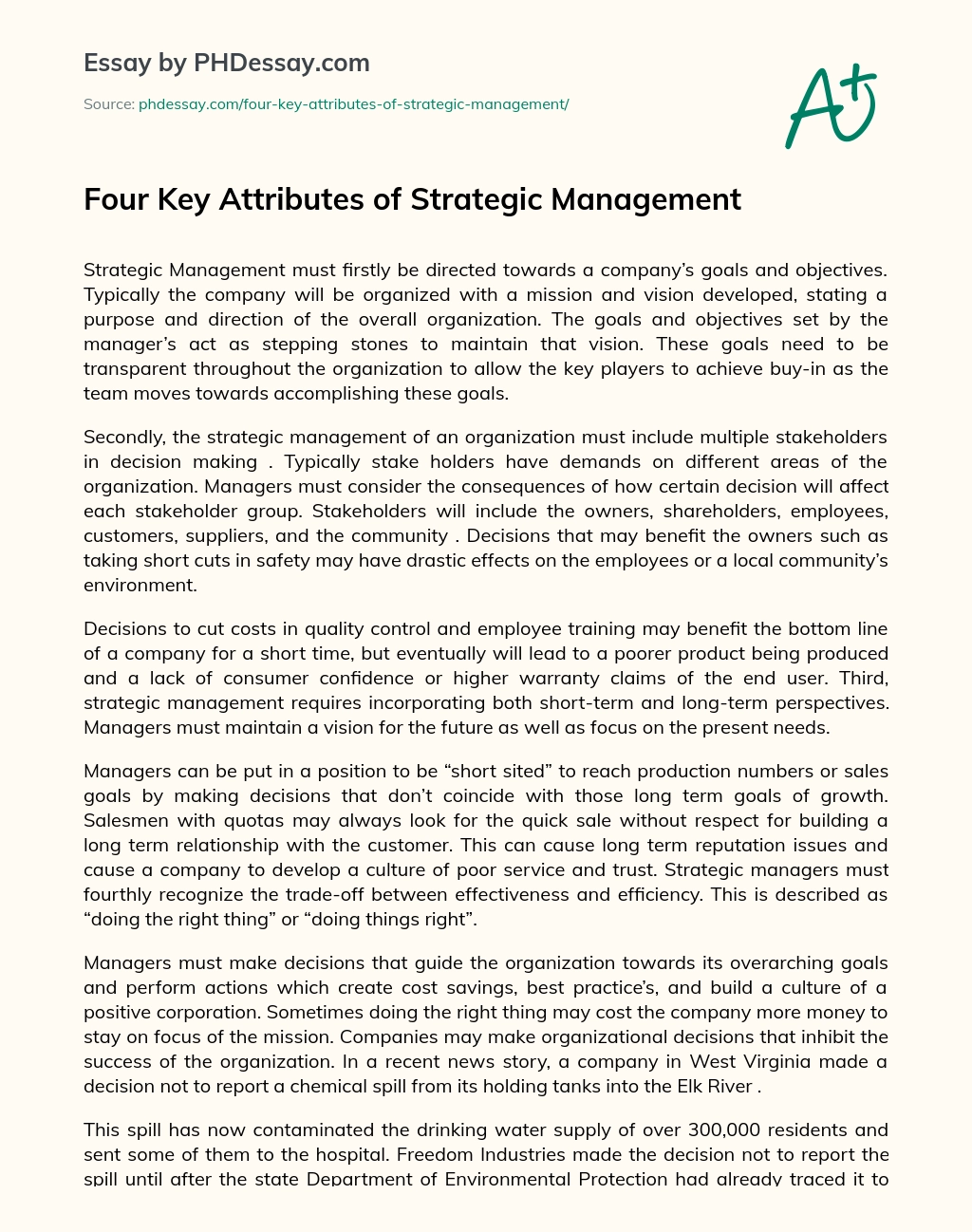 Four Key Attributes of Strategic Management essay