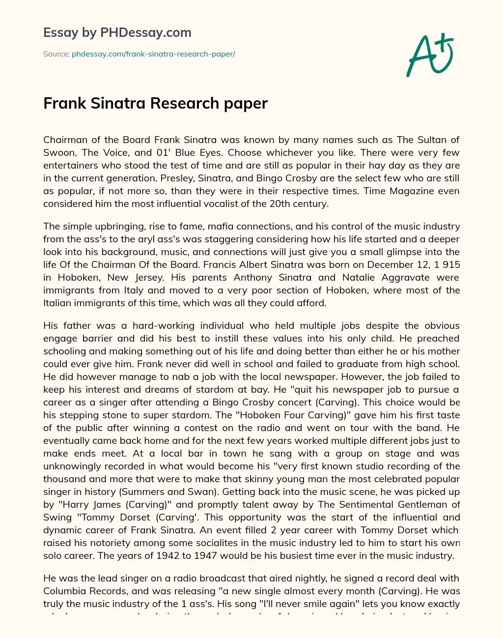 Frank Sinatra Research paper essay