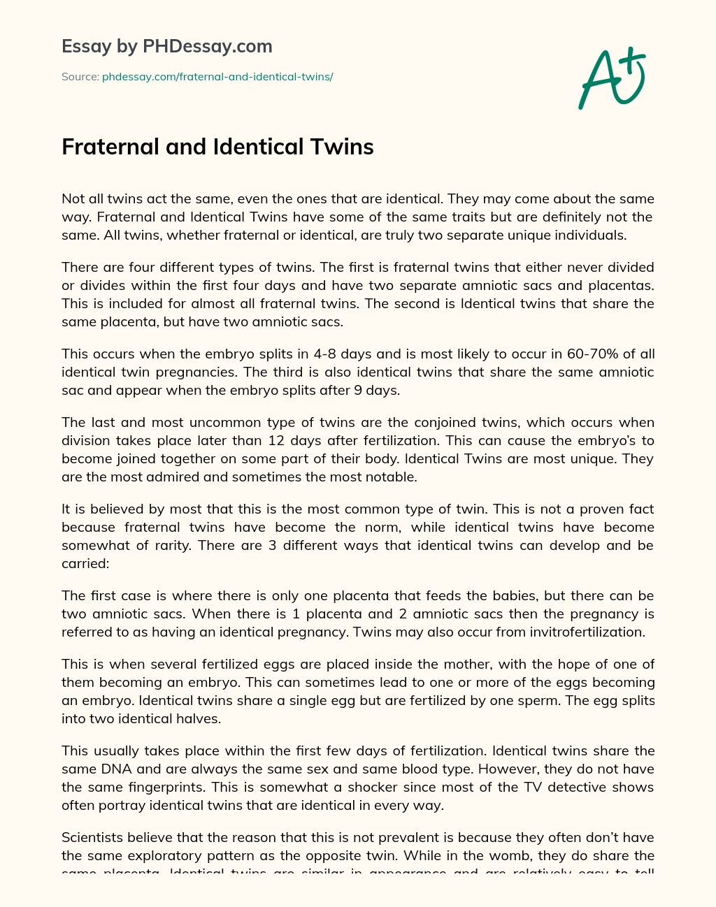 Fraternal and Identical Twins essay