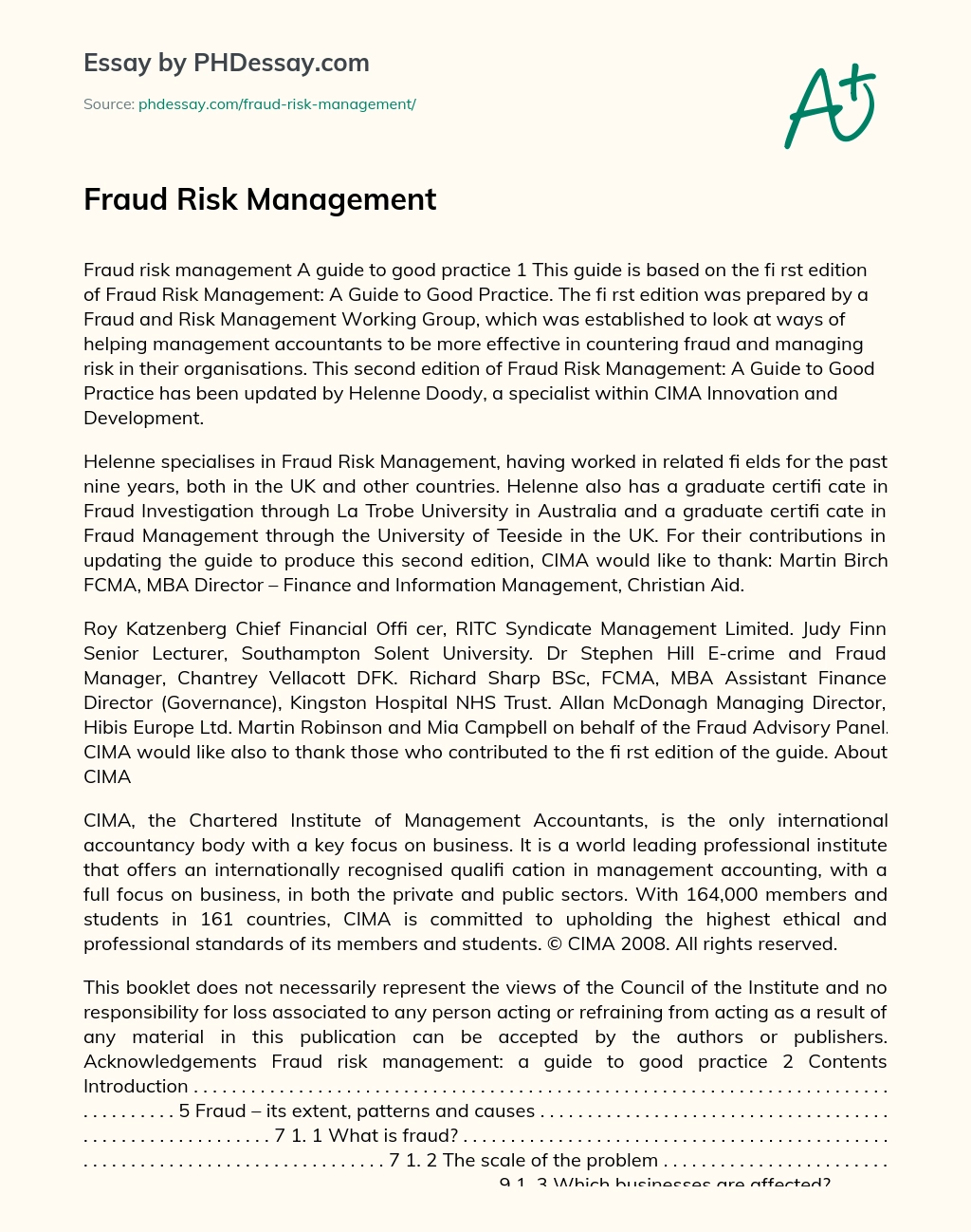 Fraud Risk Management essay