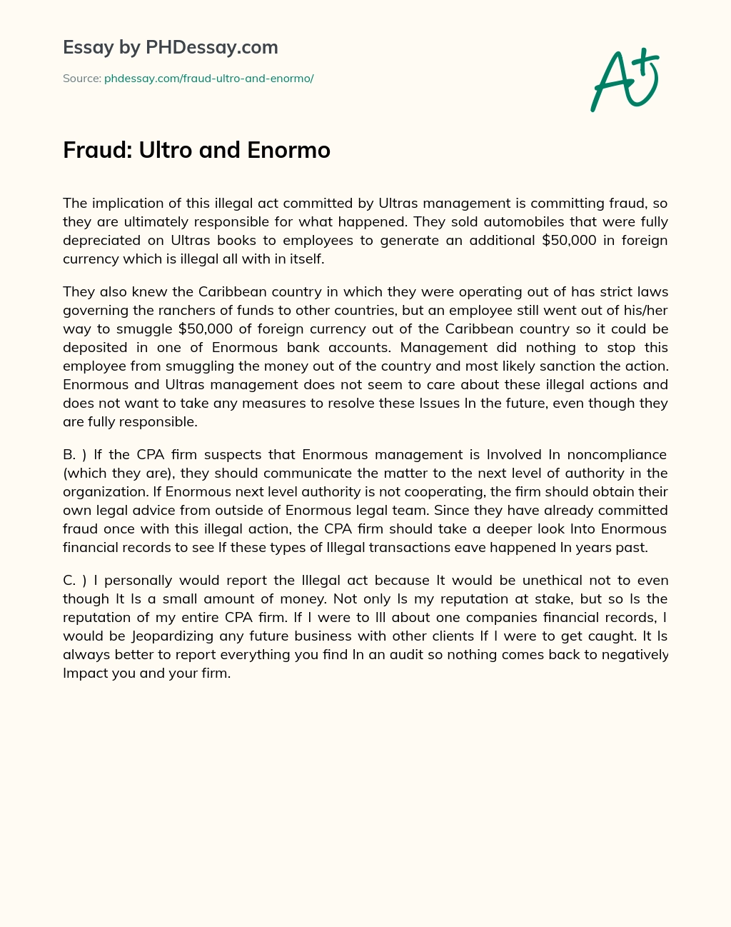 Fraud: Ultro and Enormo essay