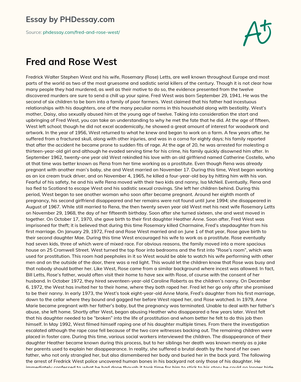 Fred and Rose West essay