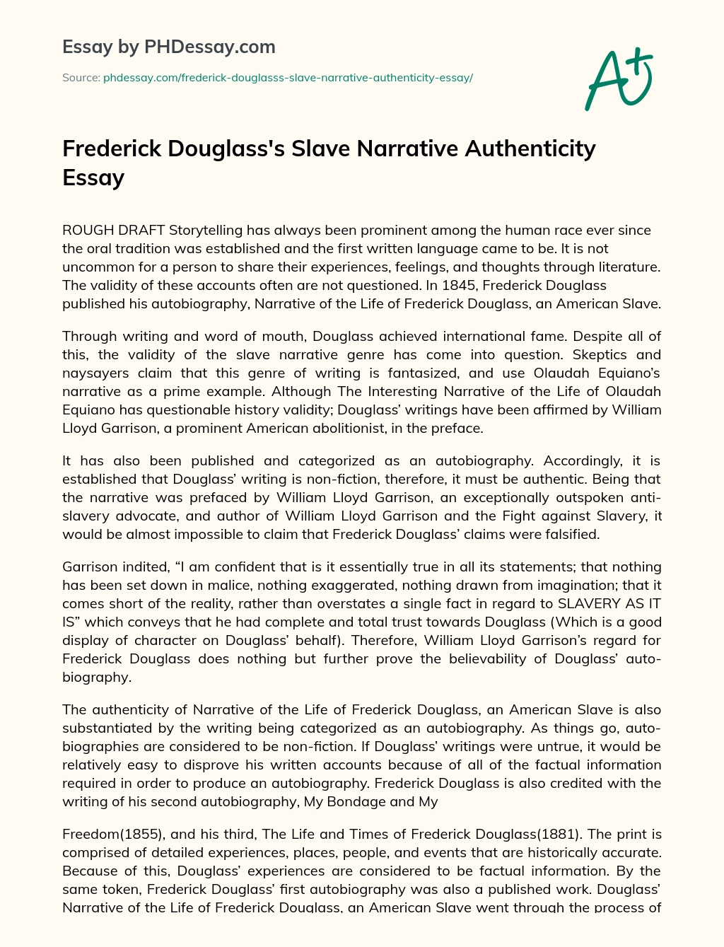 Frederick Douglass’s Slave Narrative Authenticity Essay essay