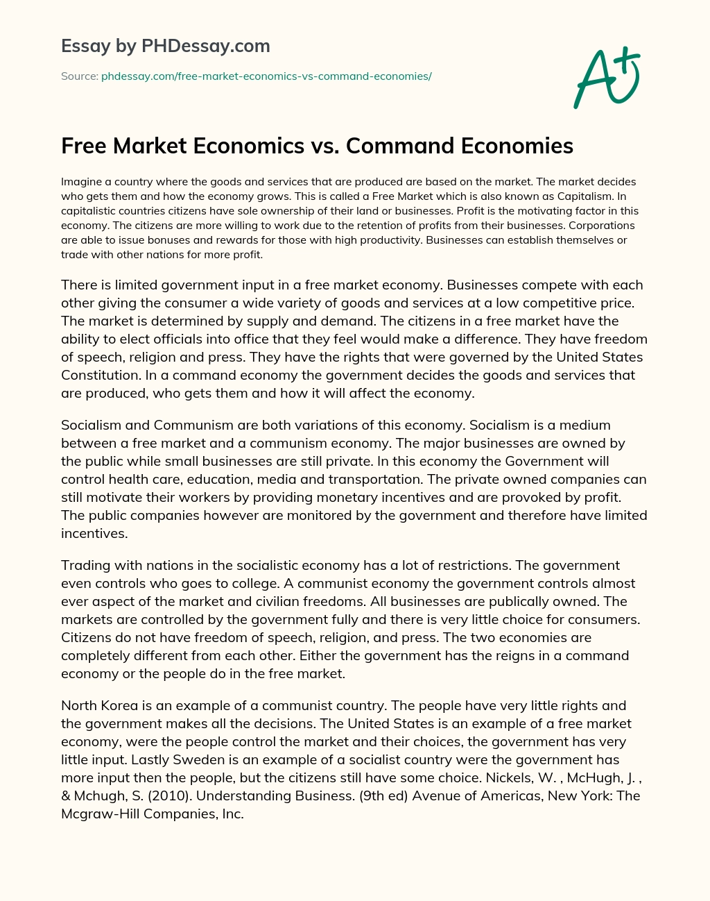 Free Market Economics vs. Command Economies essay
