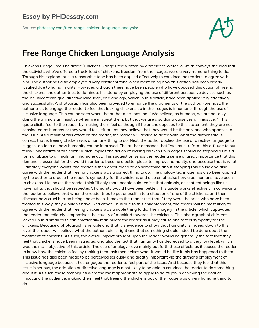 Free Range Chicken Language Analysis essay