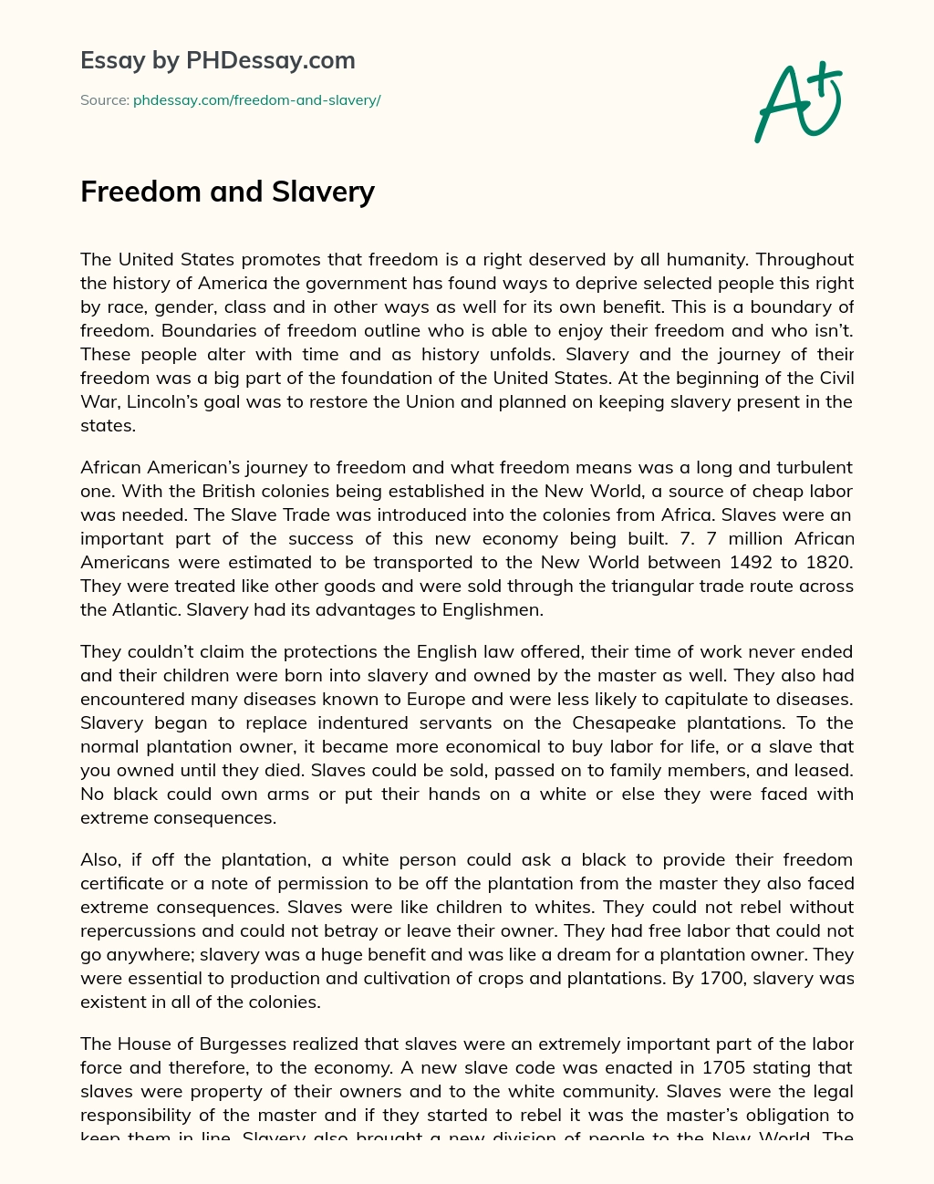 Freedom and Slavery essay
