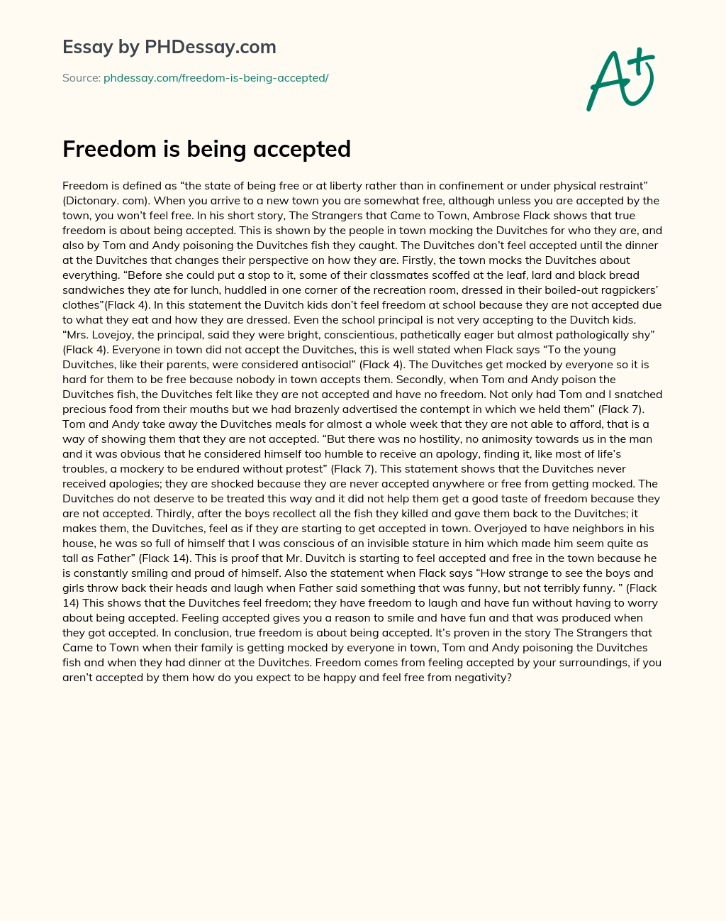 Freedom is being accepted essay