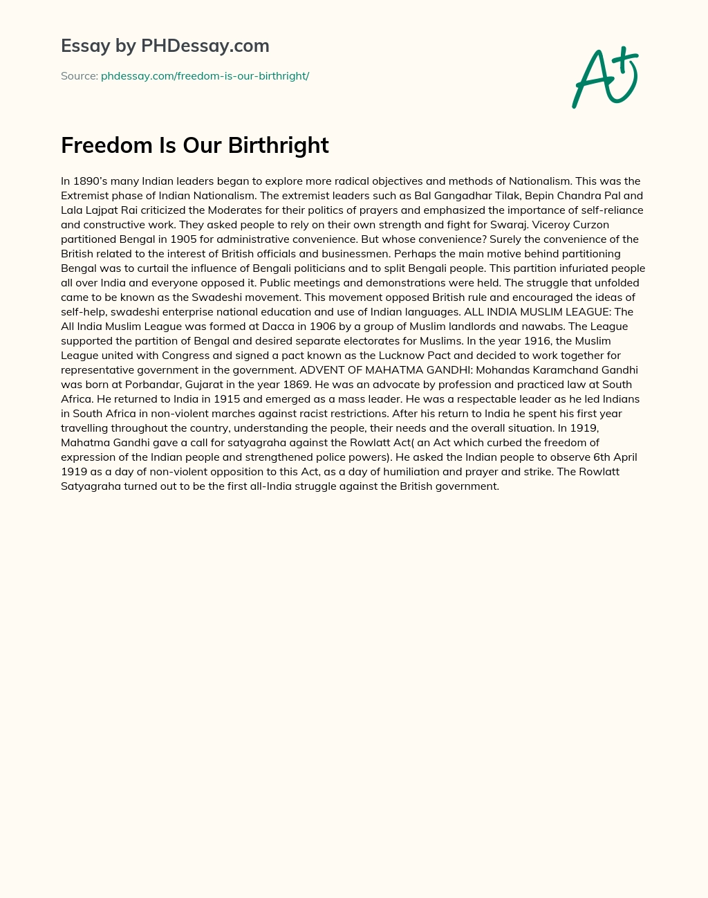 Freedom Is Our Birthright essay