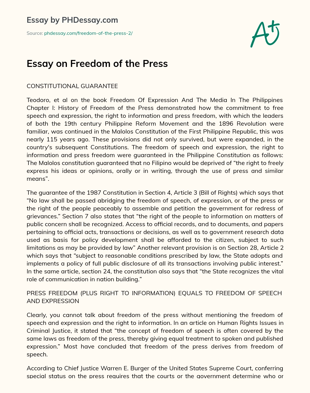 Essay on Freedom of the Press essay