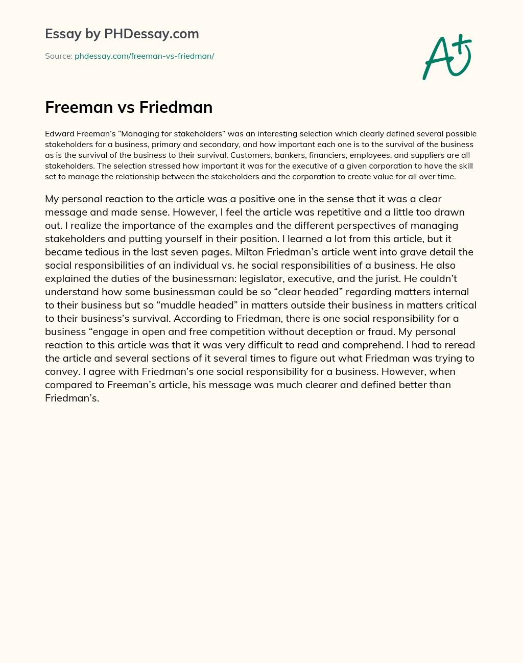 Freeman vs Friedman essay