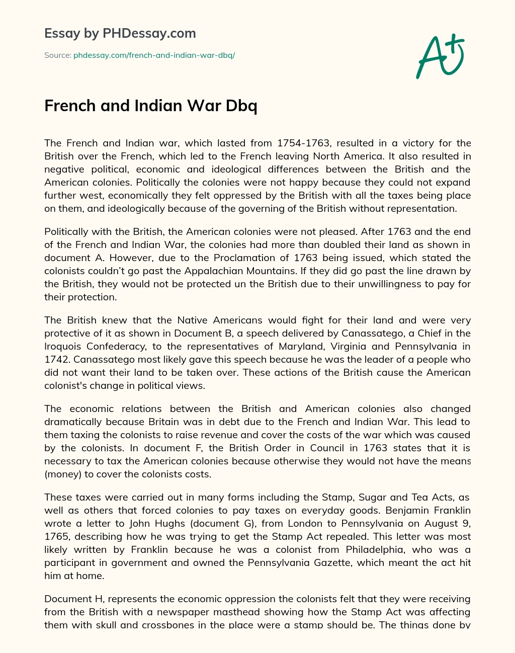 French and Indian War Dbq essay
