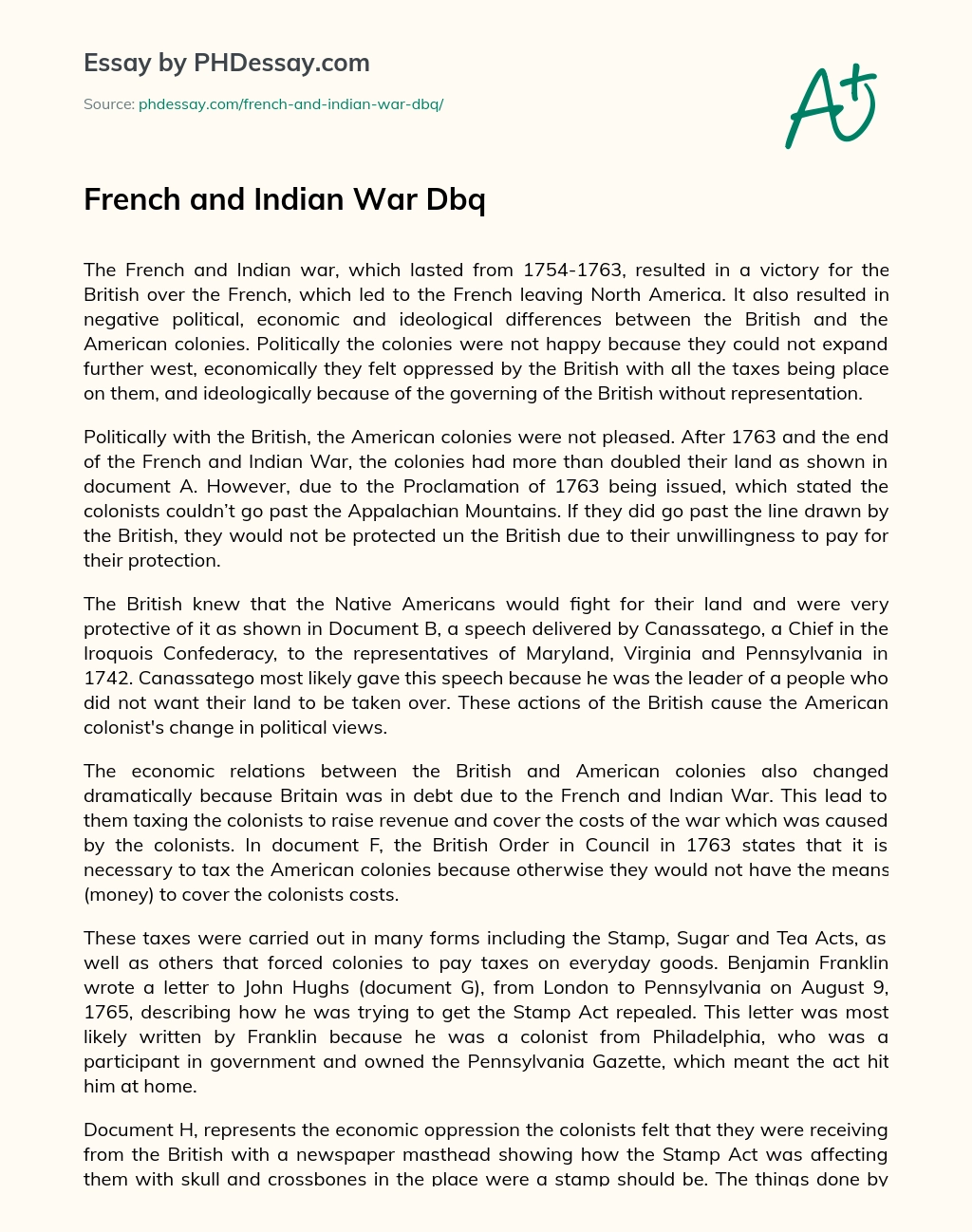 French And Indian War Dbq Essay Example PHDessay