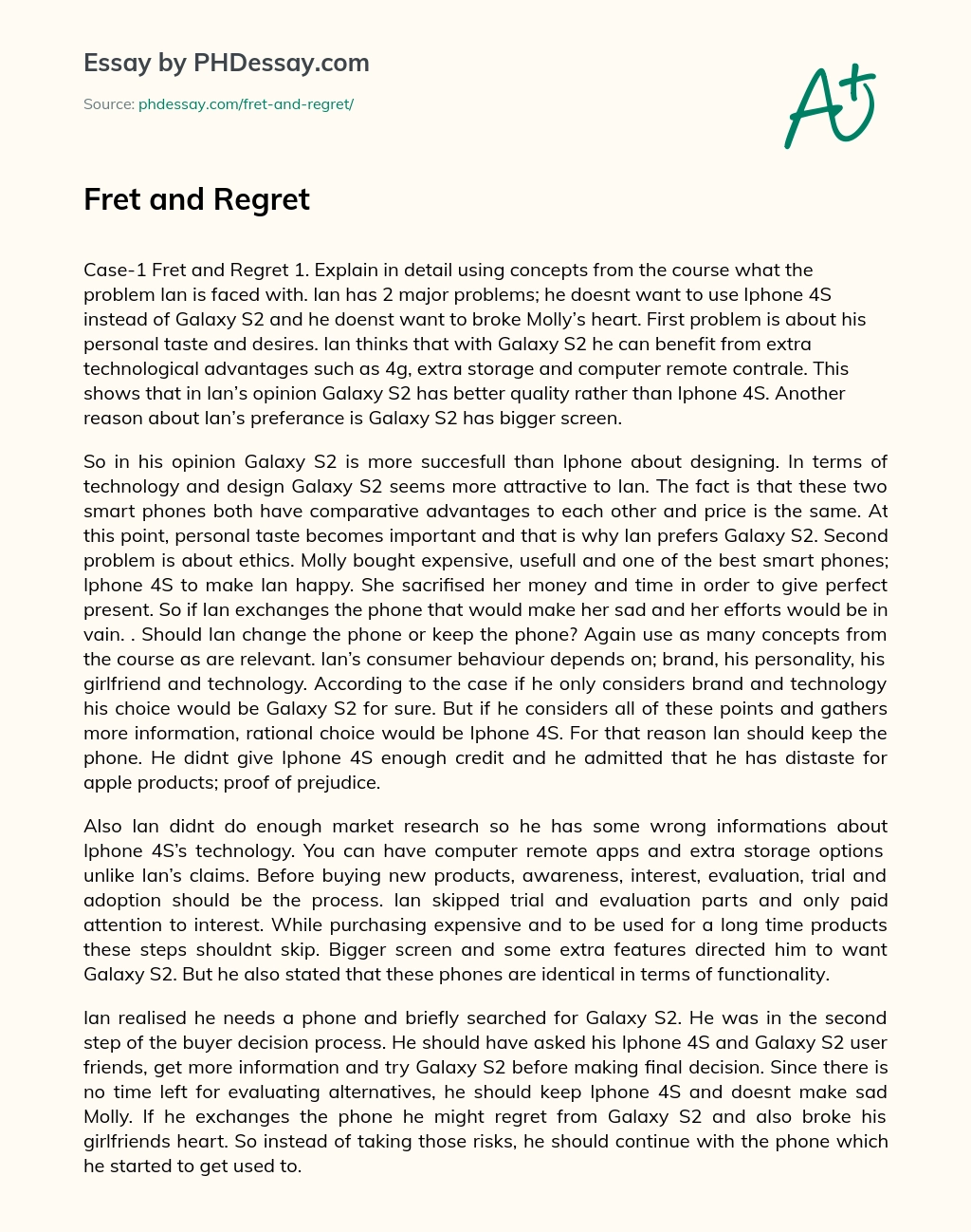 Fret and Regret essay