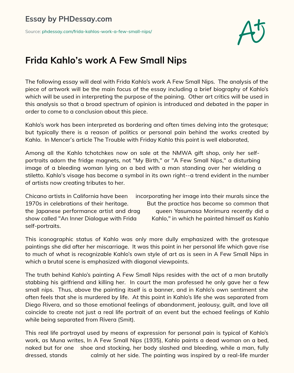 Frida Kahlo’s work A Few Small Nips essay