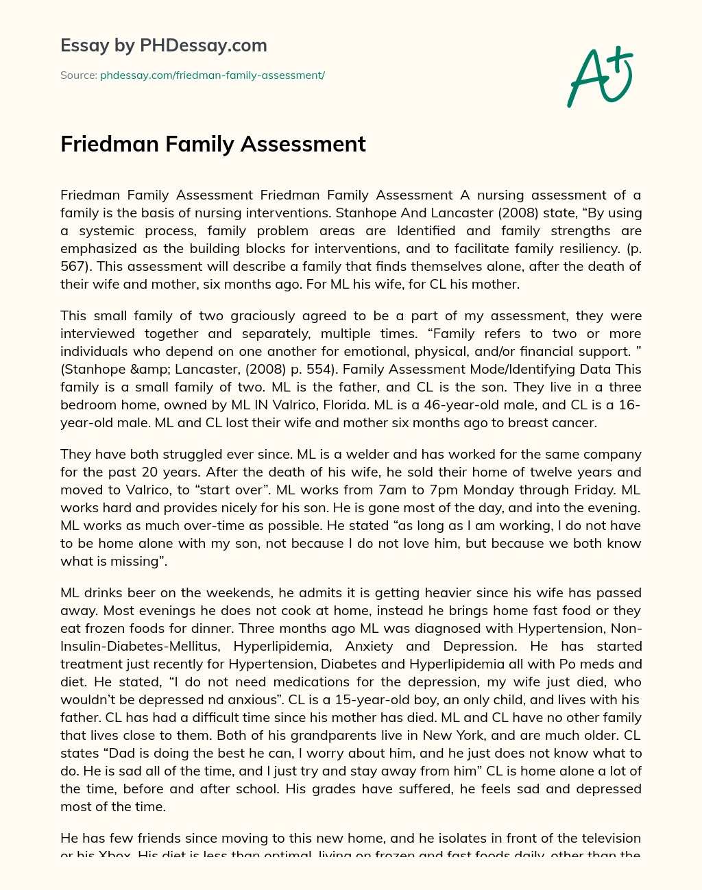 Friedman Family Assessment essay