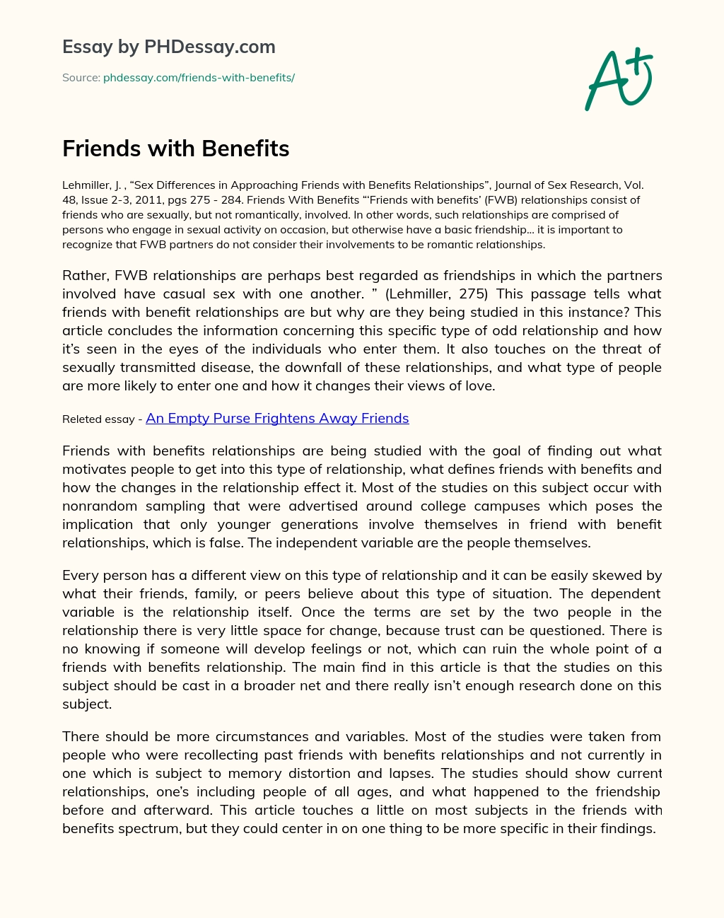 Friends with Benefits essay