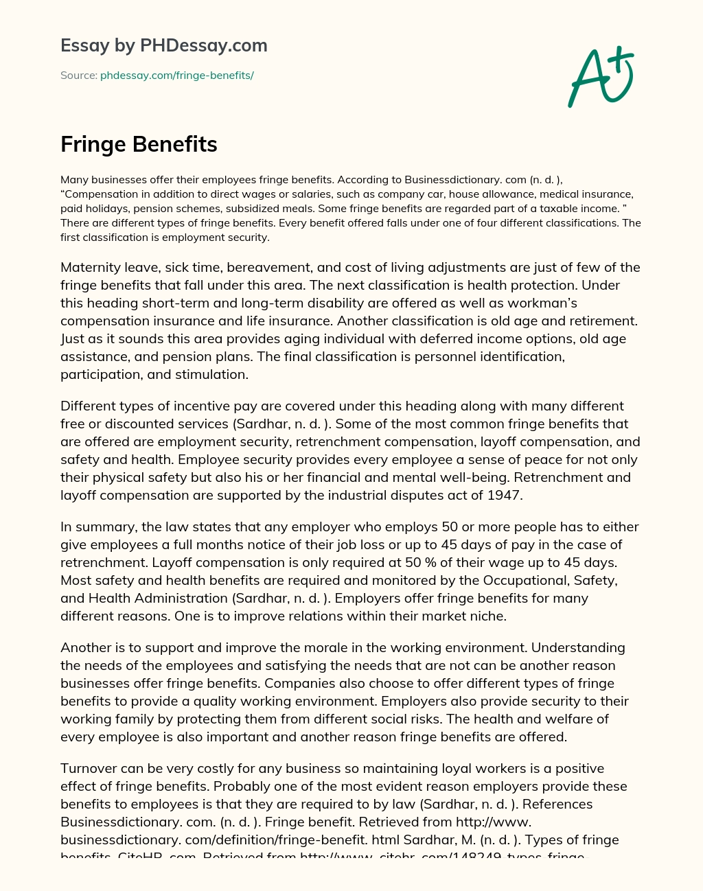Fringe Benefits essay