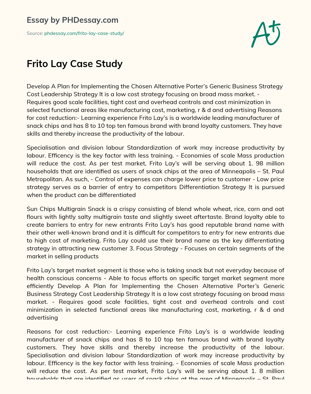 Frito Lay Case Study essay