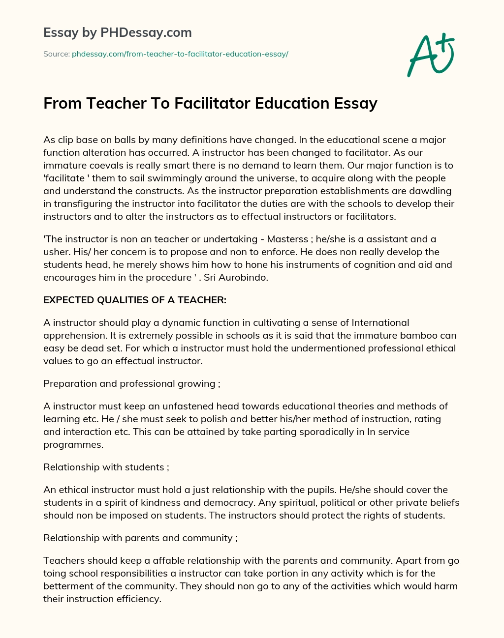 From Teacher To Facilitator Education Essay essay