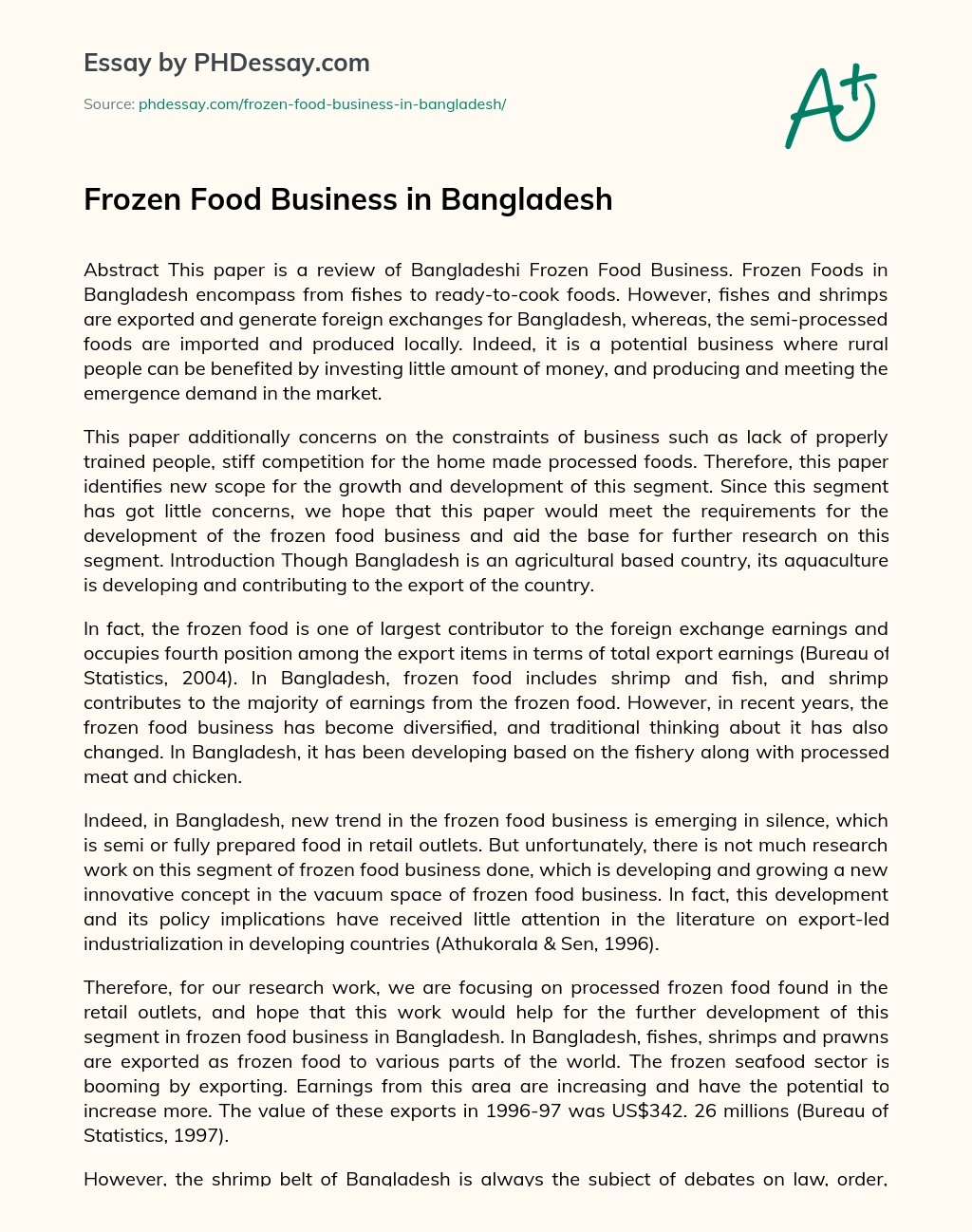 Frozen Food Business in Bangladesh essay