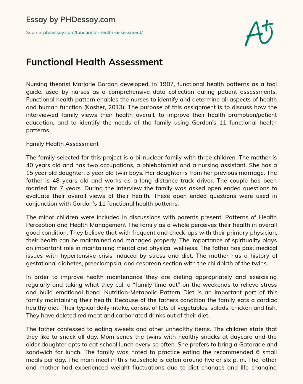 Functional Health Assessment essay