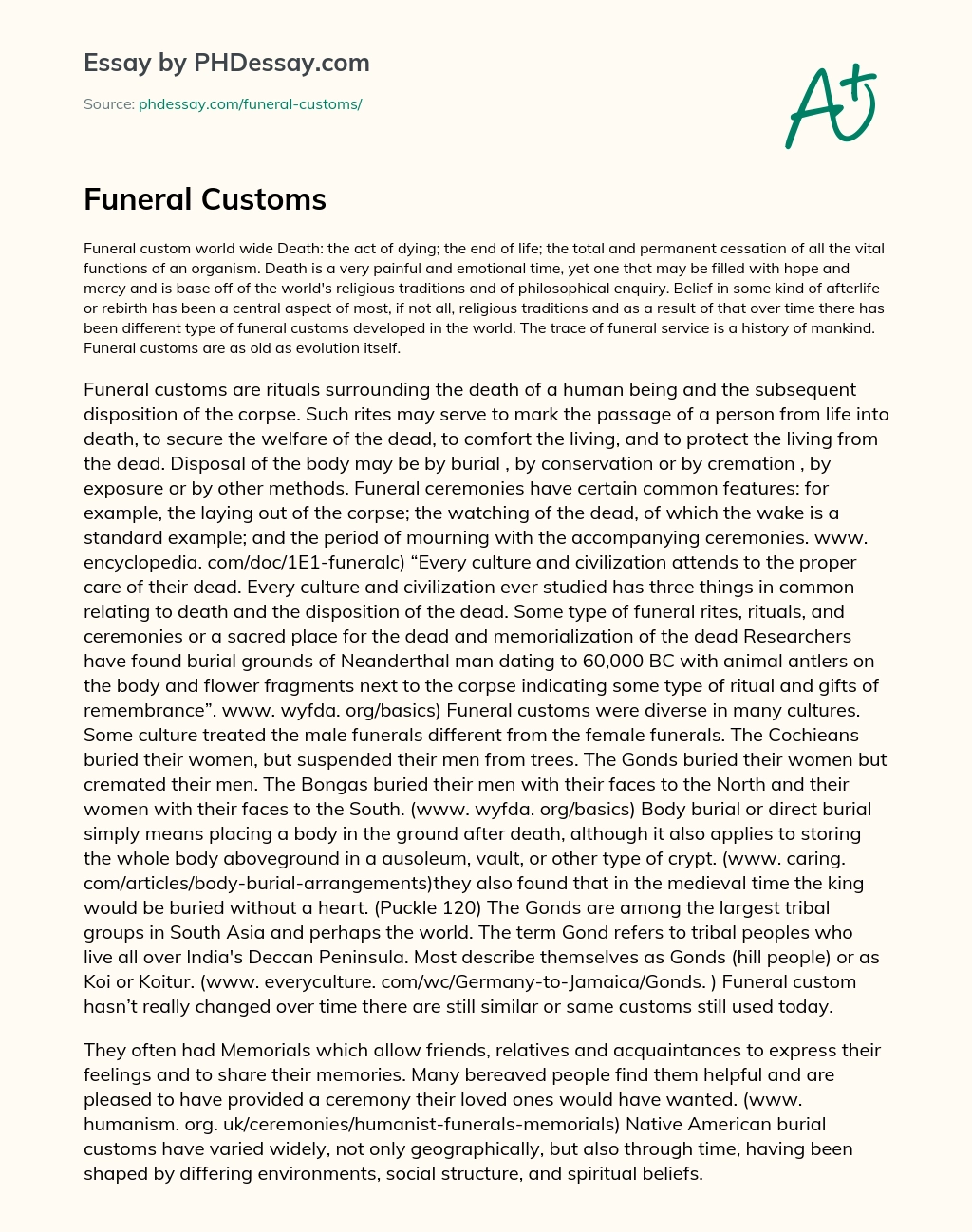 Funeral Customs essay