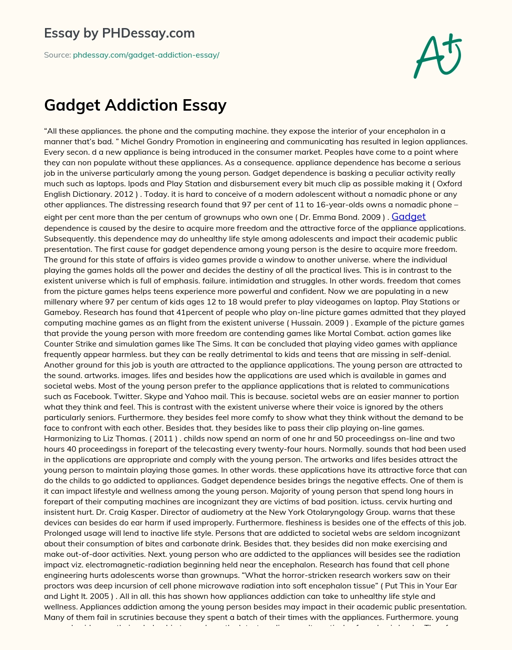 Gadget Addiction Essay essay