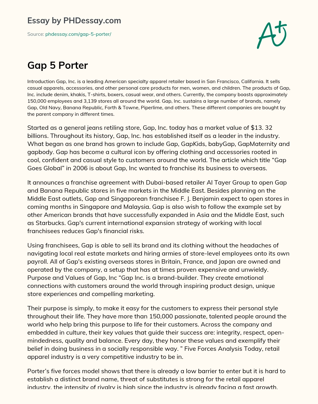 Introduction to Gap, Inc.: A Leading American Apparel Retailer essay