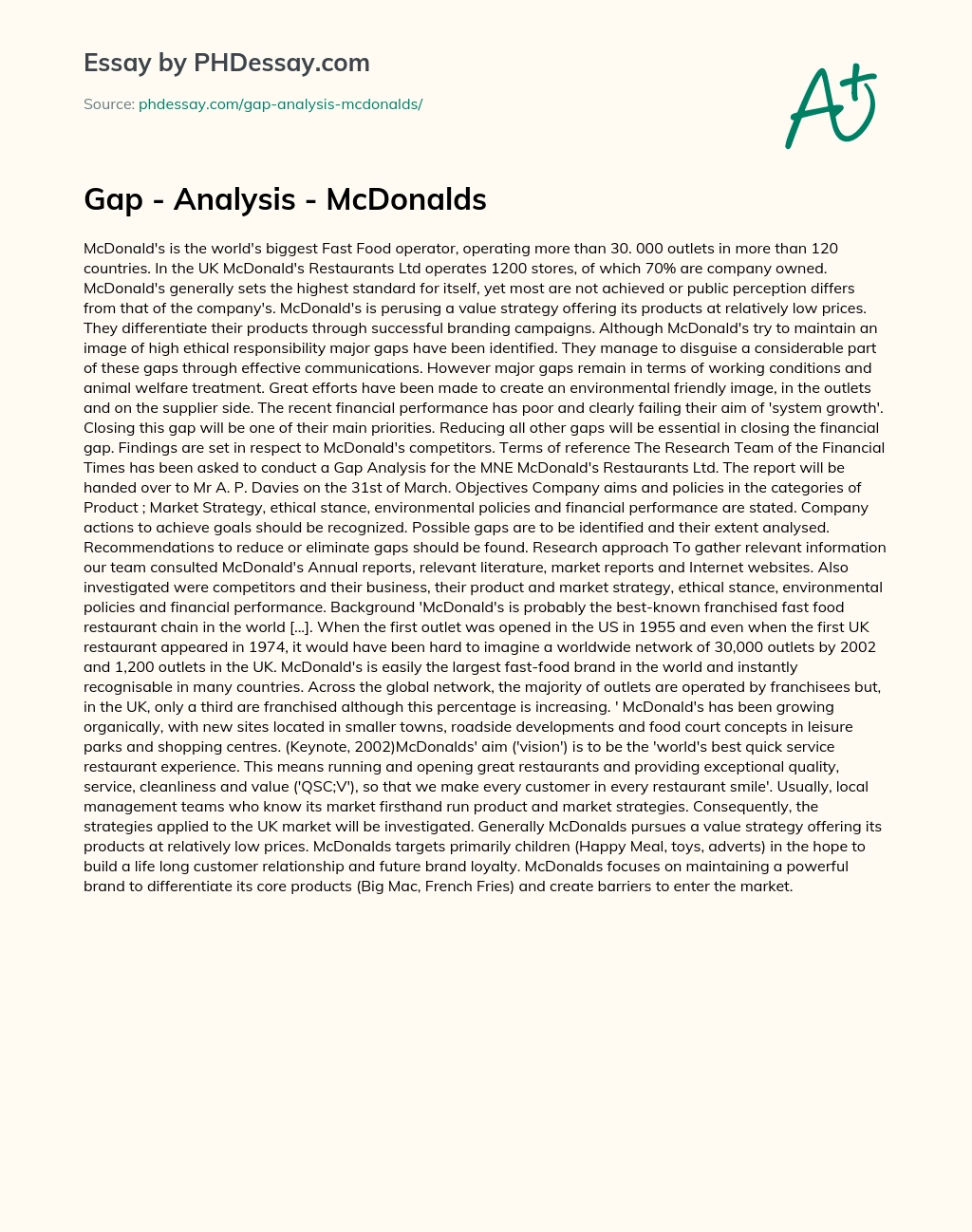 Gap – Analysis – McDonalds essay