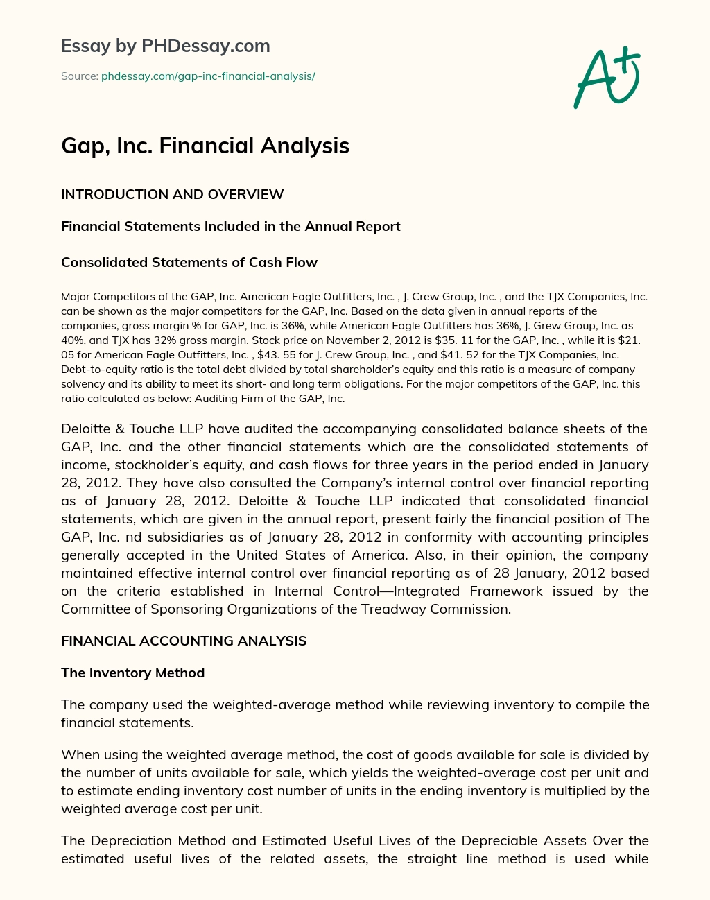 Gap, Inc. Financial Analysis essay