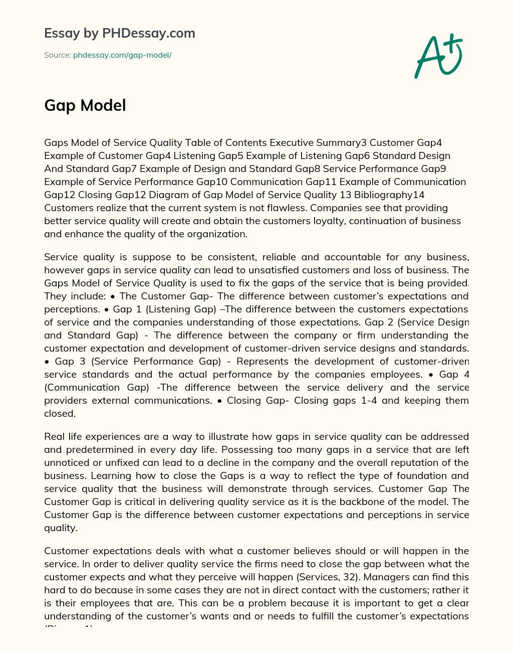 Analyzing the Gaps Model of Service Quality to Improve Customer Satisfaction and Loyalty essay