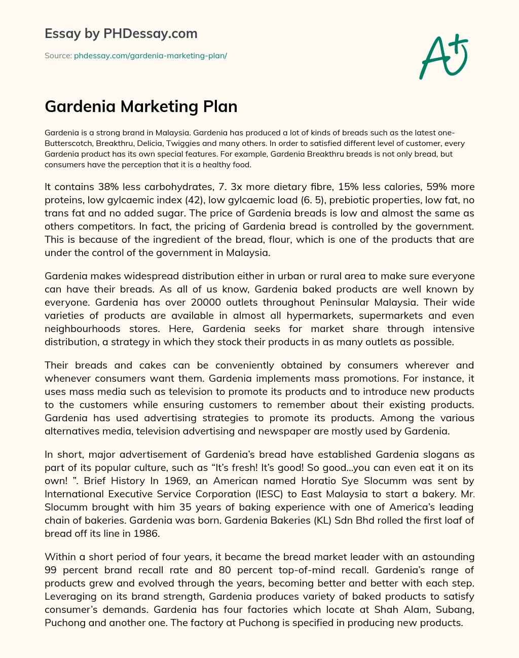 Gardenia Marketing Plan Persuasive Essay essay